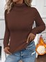 Women Plain Turtleneck Long Sleeve Vintage Daily Spring/Fall T-shirt