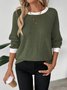 Women Plain Crew Neck Cotton Long Sleeve Casual Daily Spring/Fall T-shirt