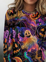 Women Halloween Crew Neck Cotton Long Sleeve Vintage Daily Spring/Fall T-shirt
