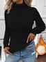 Women Plain Turtleneck Long Sleeve Vintage Daily Spring/Fall T-shirt