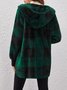Women Plaid Hooded Zip Up Hoodie Long Sleeve Vintage Split Joint Spring/Fall Daily Jacket Outerwear