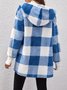 Women Plaid Hooded Zip Up Hoodie Long Sleeve Vintage Split Joint Spring/Fall Daily Jacket Outerwear