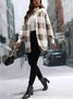 Women Plaid Hooded Zip Up Hoodie Long Sleeve Vintage Split Joint Spring/Fall Daily Jacket Outerwear