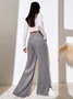 Women Plain Cotton Casual Split Joint Pant Daily Spring/Fall Wide Leg Pants