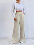 Women Plain Cotton Casual Split Joint Pant Daily Spring/Fall Wide Leg Pants