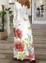 Women Floral V Neck Printing T-Shirt Dress Vintage Spring/Fall Daily Maxi A-Line Dress