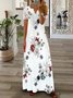 Women Floral V Neck Printing T-Shirt Dress Vintage Spring/Fall Daily Maxi A-Line Dress