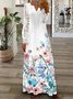 Women Floral V Neck Printing T-Shirt Dress Vintage Spring/Fall Daily Maxi A-Line Dress