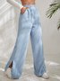 Women Plain Cotton Casual Split Joint Pant Daily Spring/Fall Wide Leg Pants