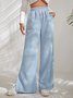 Women Plain Cotton Casual Split Joint Pant Daily Spring/Fall Wide Leg Pants