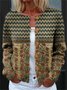Women Geometric Crew Neck Knitted Long Sleeve Vintage Daily Spring/Fall Cardigan