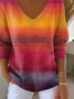Women Ombre V Neck Cotton Long Sleeve Casual Daily Spring/Fall Sweater