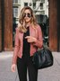 Women Plain PU Stand Collar Bomber Jacket Long Sleeve Vintage Split Joint Spring/Fall Party Jacket Outerwear