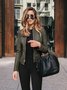Women Plain PU Stand Collar Bomber Jacket Long Sleeve Vintage Split Joint Spring/Fall Party Jacket Outerwear