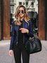 Women Plain PU Stand Collar Bomber Jacket Long Sleeve Vintage Split Joint Spring/Fall Party Jacket Outerwear
