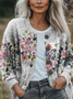 Women Floral Crew Neck Long Sleeve Vintage Daily Spring/Fall Cardigan