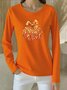 Women Halloween Crew Neck Cotton Long Sleeve Casual Daily Spring/Fall T-shirt