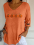 Women Halloween (pumpkin) V Neck Three Quarter Sleeve Casual Daily Spring/Fall T-shirt