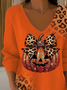 Women Leopard V Neck Long Sleeve Casual Daily Spring/Fall T-shirt