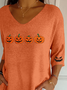 Women Halloween (pumpkin) V Neck Three Quarter Sleeve Casual Daily Spring/Fall T-shirt
