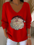 Women Santa Claus V Neck Long Sleeve Casual Daily Spring/Fall T-shirt