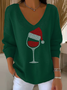Women Christmas V Neck Long Sleeve Casual Daily Spring/Fall T-shirt