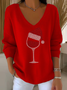 Women Christmas V Neck Long Sleeve Casual Daily Spring/Fall T-shirt