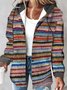 Women Striped Stand Collar Bomber Jacket Long Sleeve Vintage Printing Spring/Fall Daily Jacket Outerwear