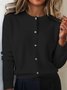 Women Plain Crew Neck Long Sleeve Vintage Daily Winter Cardigan