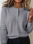Women Plain Crew Neck Long Sleeve Vintage Daily Winter Cardigan