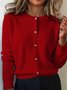 Women Plain Crew Neck Long Sleeve Vintage Daily Winter Cardigan
