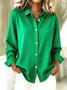 Women Plain V Neck Cotton Long Sleeve Casual Daily Spring/Fall Shirt