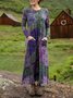 Women Geometric Crew Neck Vintage Summer Vacation Floor Length H-Line Dress