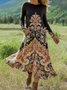 Women Geometric Crew Neck Vintage Summer Vacation Floor Length H-Line Dress