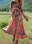 Women Geometric Crew Neck Vintage Summer Vacation Floor Length H-Line Dress