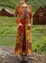 Women Geometric Crew Neck Vintage Summer Vacation Floor Length H-Line Dress