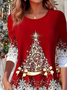 Women Christmas Crew Neck Jersey Long Sleeve Casual Daily Spring/Fall T-shirt