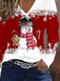 Women Christmas Snowman V Neck Jersey Long Sleeve Casual Daily Spring/Fall T-shirt
