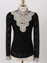 Women Floral Stand Collar Cotton Long Sleeve Vintage Daily Spring/Fall T-shirt