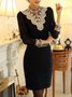 Women Floral Stand Collar Cotton Long Sleeve Vintage Daily Spring/Fall T-shirt