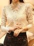 Women Floral Stand Collar Cotton Long Sleeve Vintage Daily Spring/Fall T-shirt
