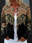 Women Geometric Crew Neck Knitted Long Sleeve Vintage Daily Spring/Fall Cardigan