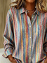 Women Striped Shirt Collar Long Sleeve Casual Daily Spring/Fall Shirt