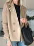 Women Plain Shawl Collar Flannel Jacket Long Sleeve Casual Split Joint Winter Daily Coat Outerwear