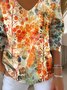 Women Floral V Neck Long Sleeve Casual Daily Spring/Fall T-shirt