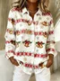 Women Christmas Shawl Collar Long Sleeve Vintage Holiday Spring/Fall Shirt