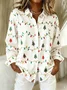 Women Christmas Shawl Collar Long Sleeve Vintage Holiday Spring/Fall Shirt