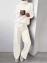Women Plain Long Sleeve Top With Pants Casual Split Joint Spring/Fall Turtleneck Two-Piece Set