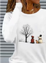 Women Christmas Snowman Crew Neck Jersey Long Sleeve Casual Daily Spring/Fall T-shirt