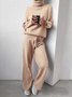 Women Plain Long Sleeve Top With Pants Casual Split Joint Spring/Fall Turtleneck Two-Piece Set